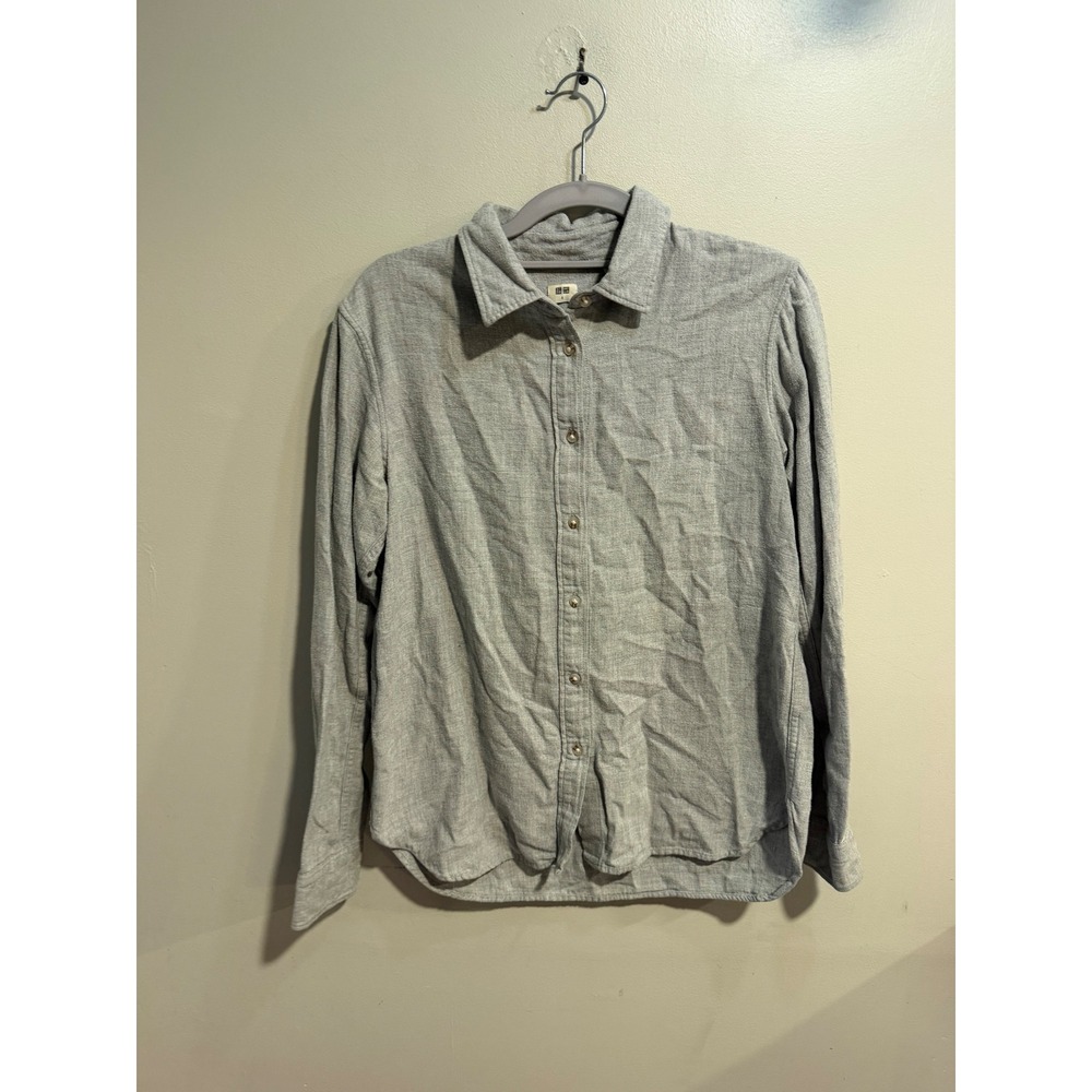 Uniqlo Mens Small Grey Flannel Button Down Shirt Long Sleeve Cotton 231-410396